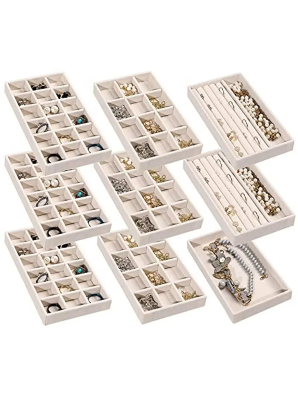 Jewelry Trays for Drawer,Set of 9 Jewelry Organizer and Storage |Velvet Material